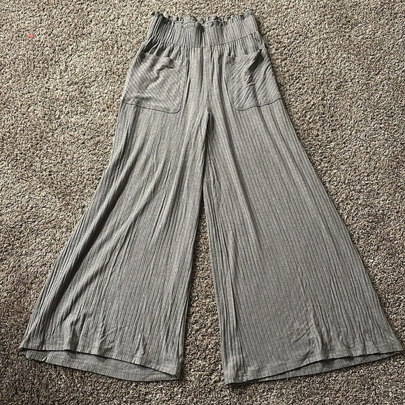 Free People Blissed Out Grey Ribbed Wide Leg Stretch Pants - Picture 7 of 11